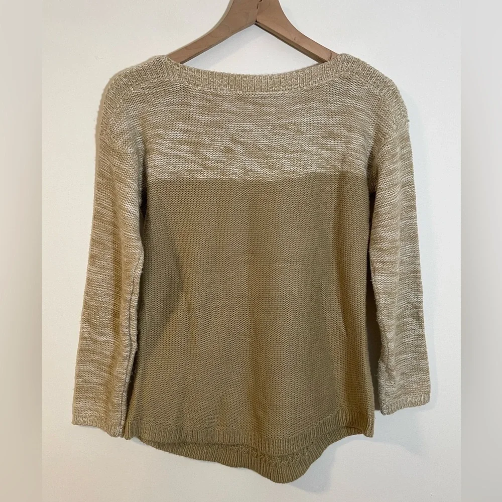 Love Always Knit Woven Design Sweater Size Medium Brown & Cream